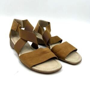 The Flexx Sunglass Too Cognac Brown Open Toe Ankle Criss Cross Wedge Sandal 8